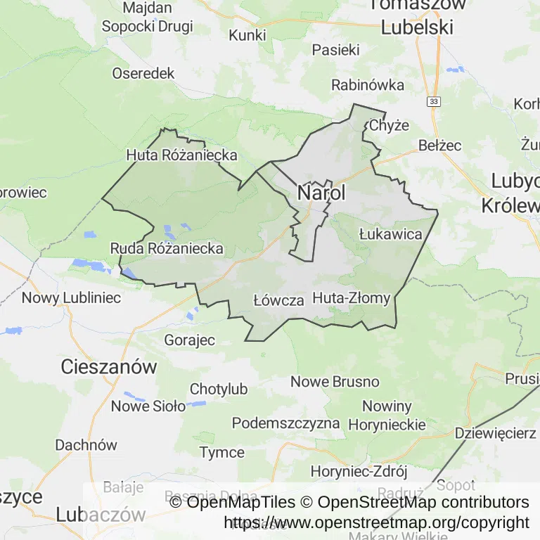 Mapa z zaznaczonym Narolu