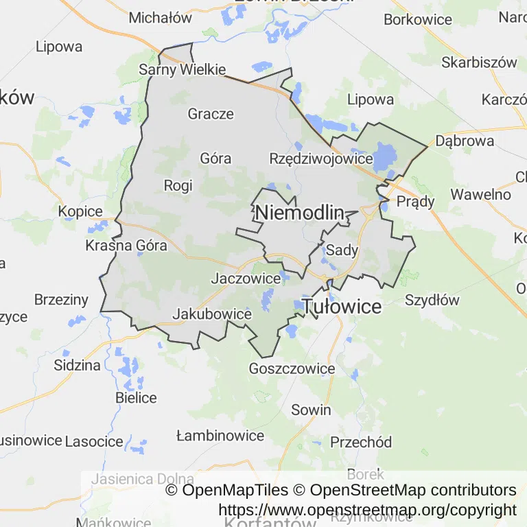 Mapa z zaznaczonym Niemodlinem