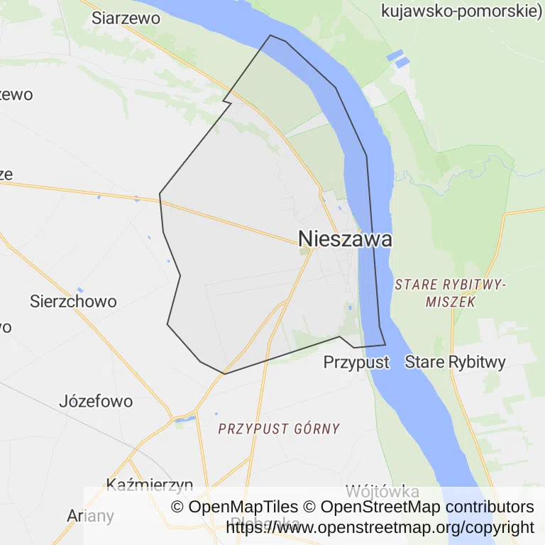 Mapa z zaznaczoną Nieszawem