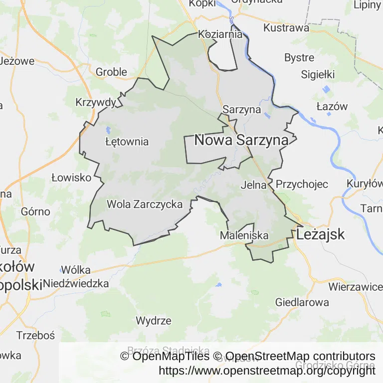 Mapa z zaznaczoną Nowej Sarzynem