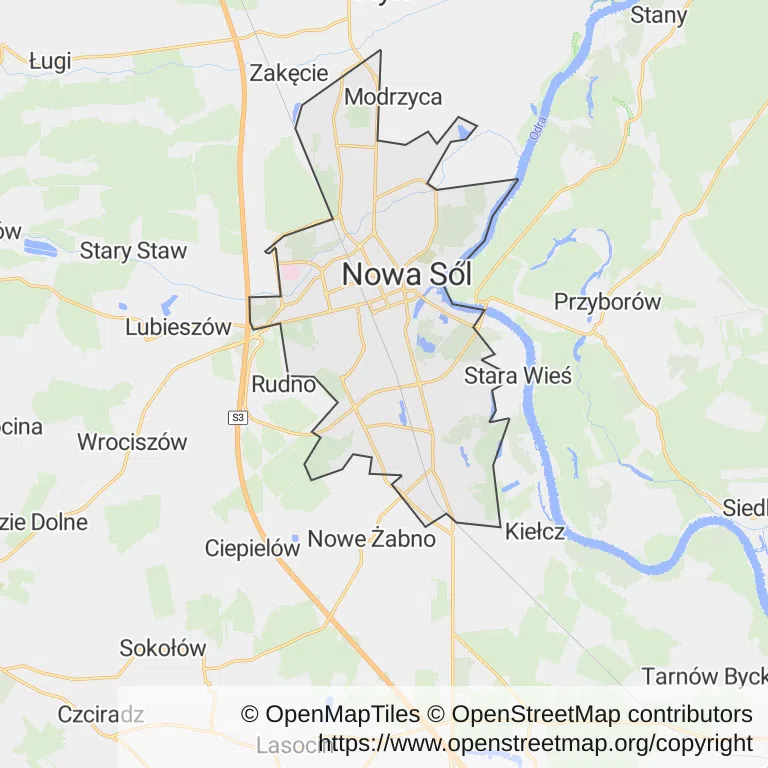 Mapa z zaznaczonym Nowej Soli