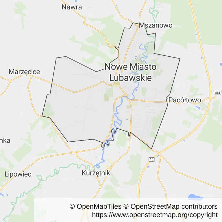 Mapa z zaznaczonym Nowym Mieście Lubawskim