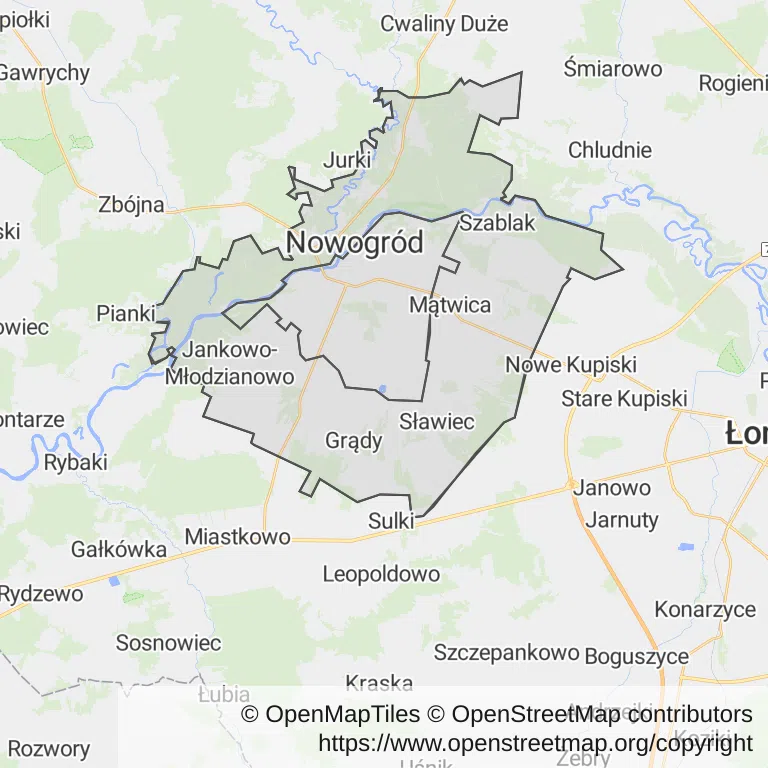 Mapa z zaznaczonym Nowogrodzem