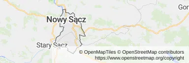 Mapa z zaznaczonym Nowym Sączem