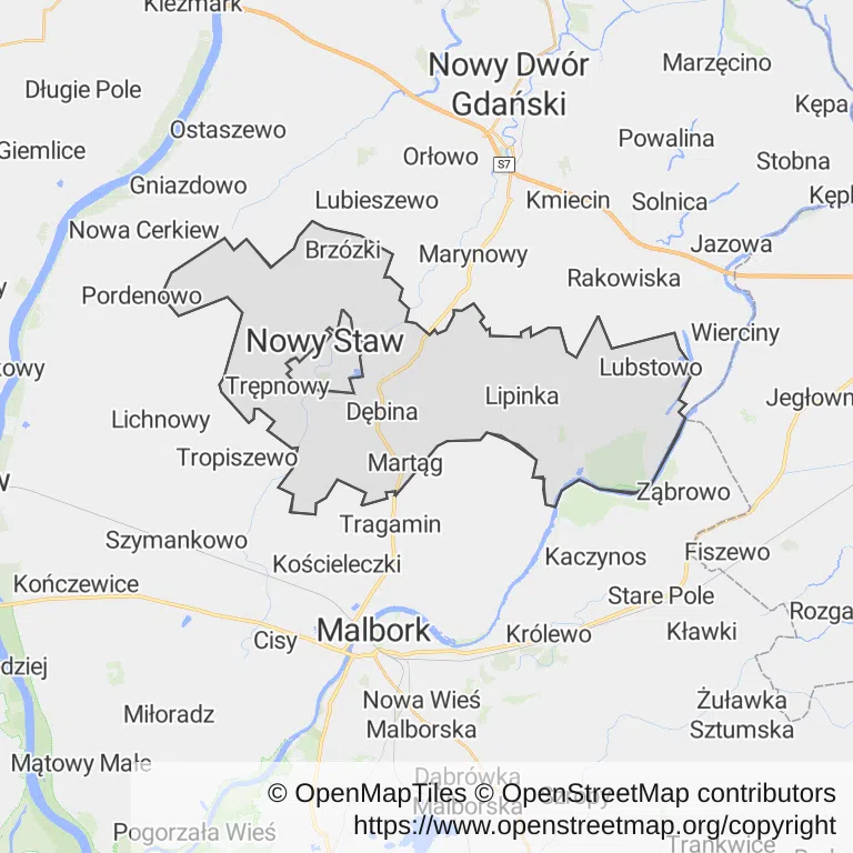 Mapa z zaznaczonym Nowym Stawem