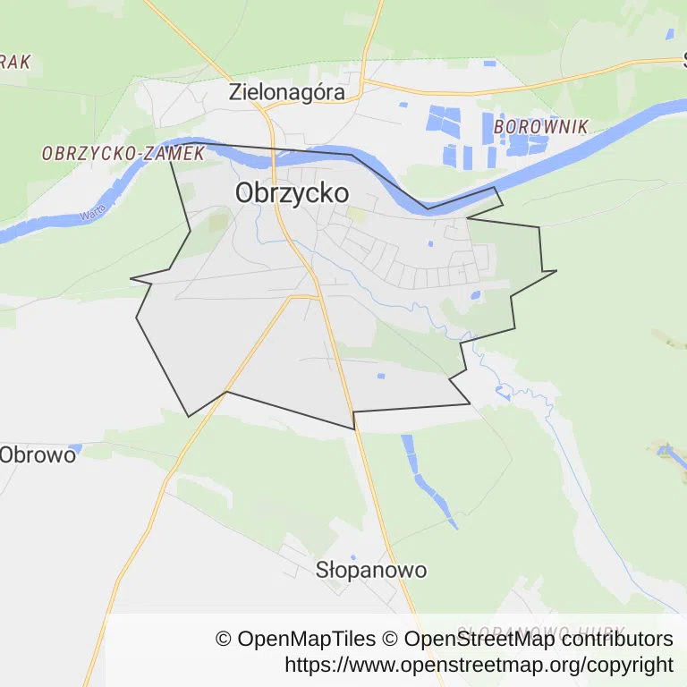 Mapa z zaznaczonym Obrzyckiem