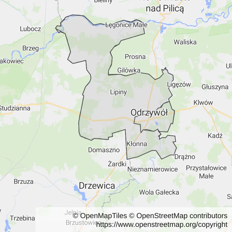 Mapa z zaznaczonym Odrzywole
