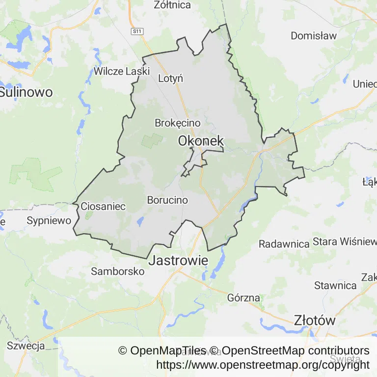 Mapa z zaznaczonym Okonkiem