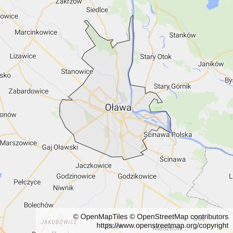Mapa z zaznaczoną Oławem