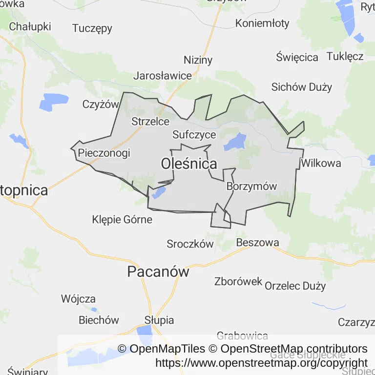 Mapa z zaznaczonym Oleśnicy