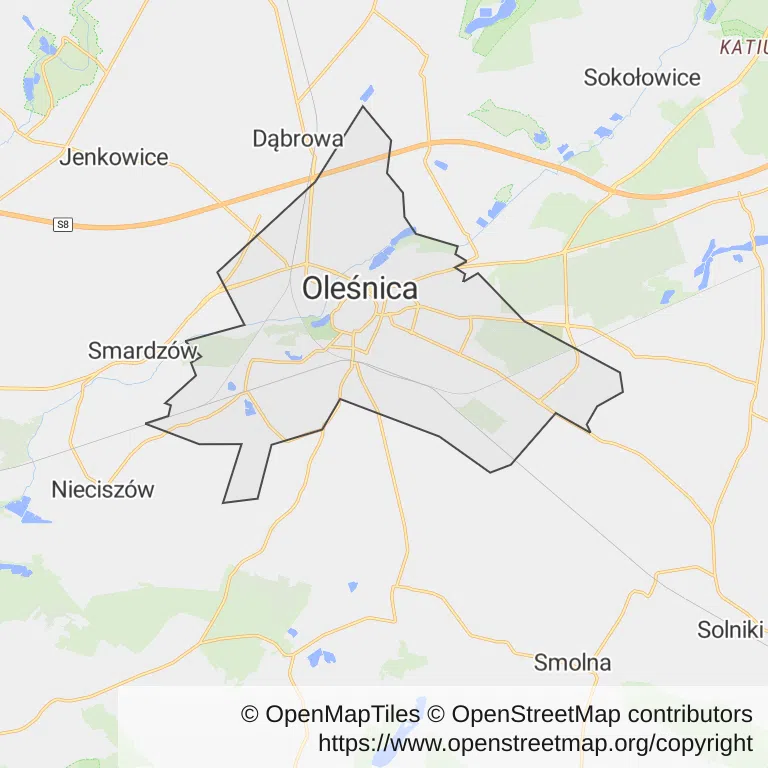 Mapa z zaznaczonym Oleśnicy