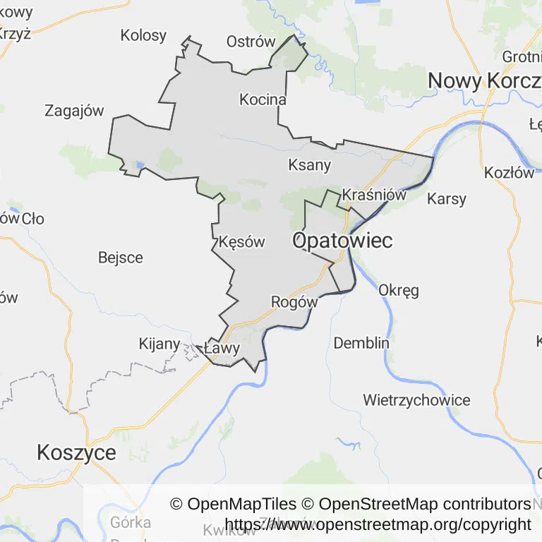 Mapa z zaznaczonym Opatowcu