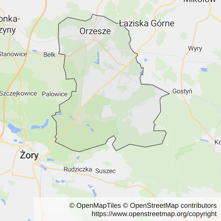 Mapa z zaznaczonym Orzeszem