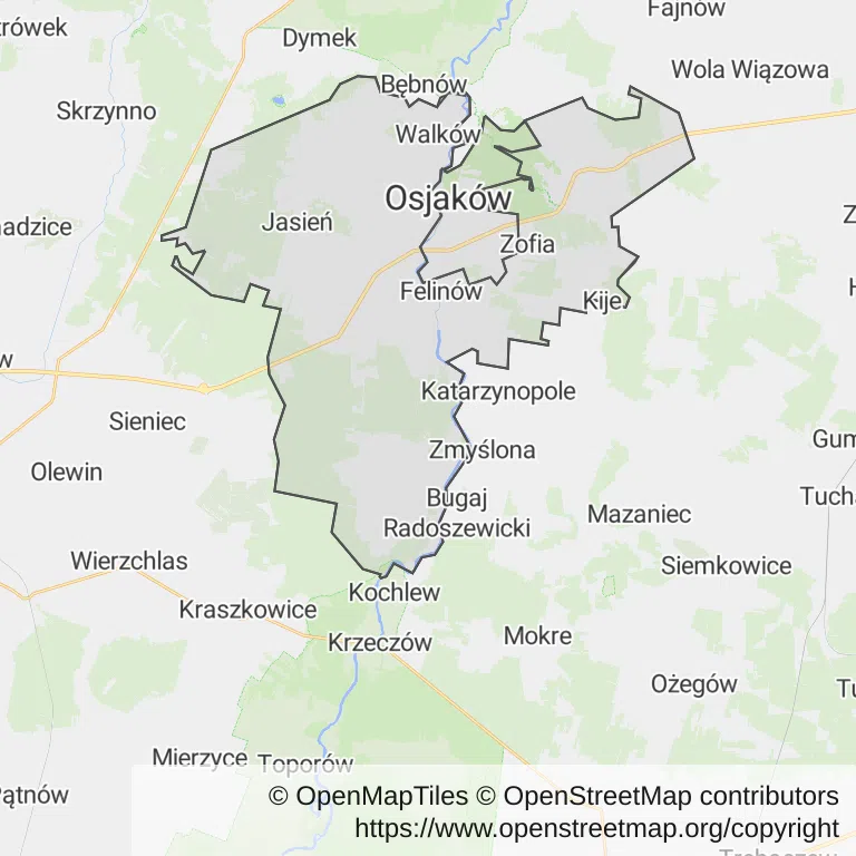 Mapa z zaznaczonym Osjakowem