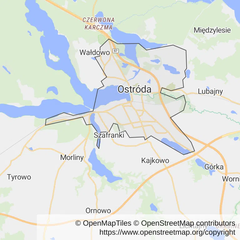 Mapa z zaznaczoną Ostródzem