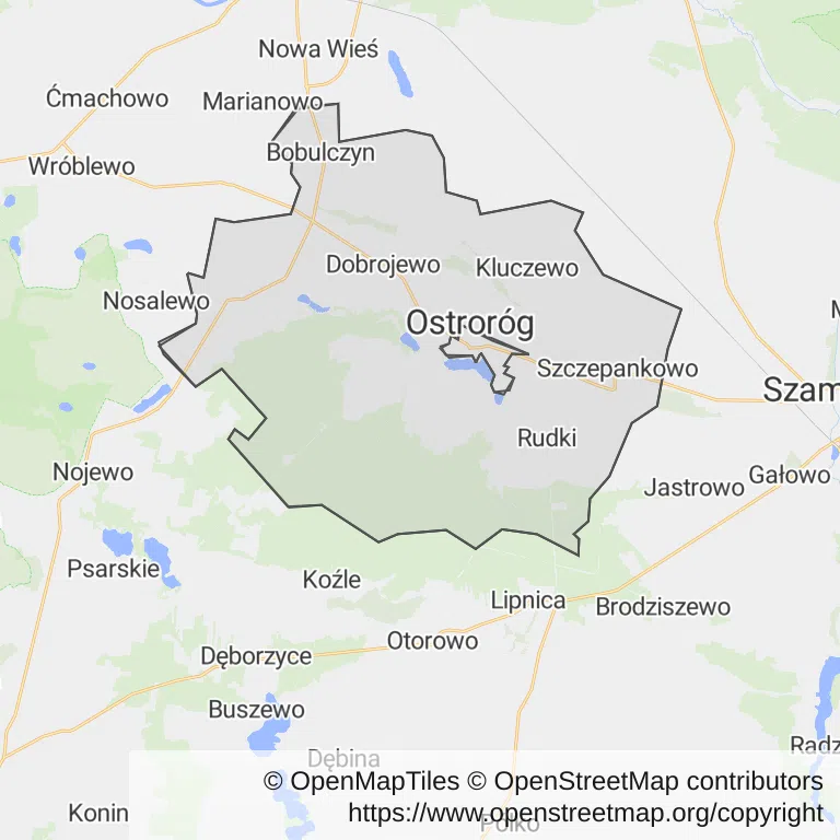 Mapa z zaznaczonym Ostrorogiem