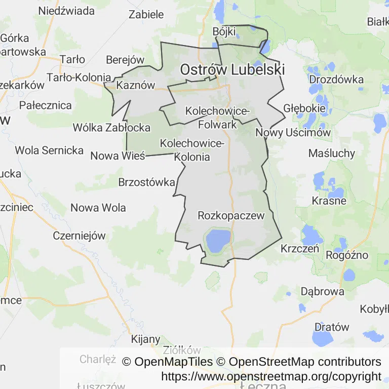 Mapa z zaznaczonym Ostrowie Lubelskim