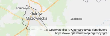 Mapa z zaznaczoną Ostrowi Mazowieckiej