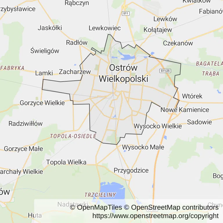 Mapa z zaznaczonym Ostrowie Wielkopolskim