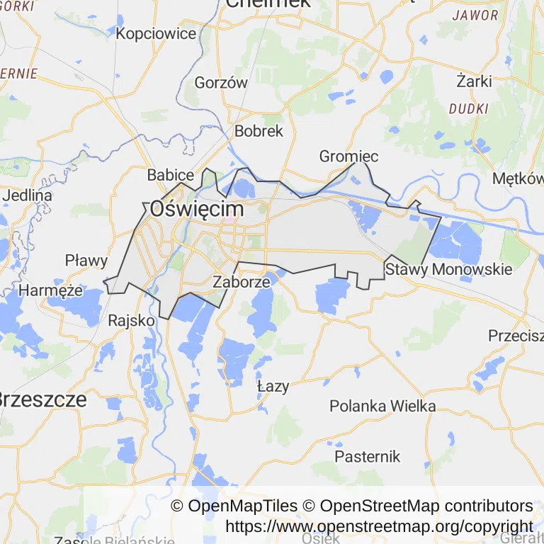 Mapa z zaznaczonym Oświęcimiu