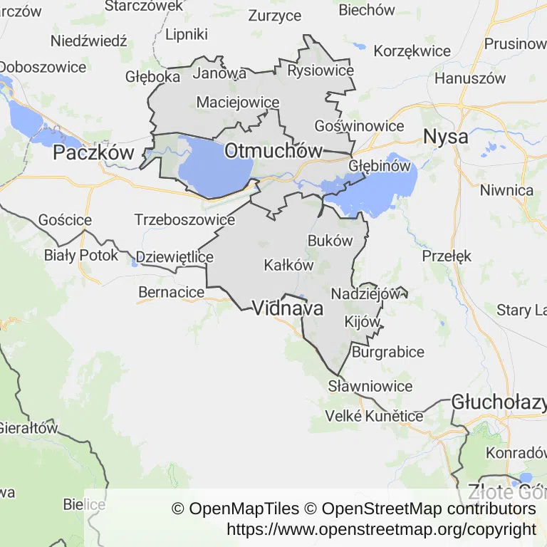 Mapa z zaznaczonym Otmuchowem