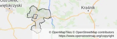 Mapa z zaznaczonym Ożarowem