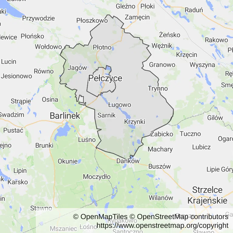 Mapa z zaznaczonymi Pełczycami