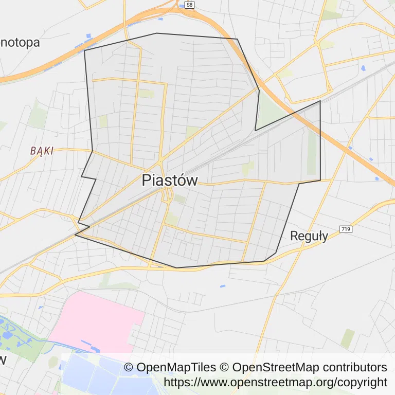 Mapa z zaznaczonym Piastowem