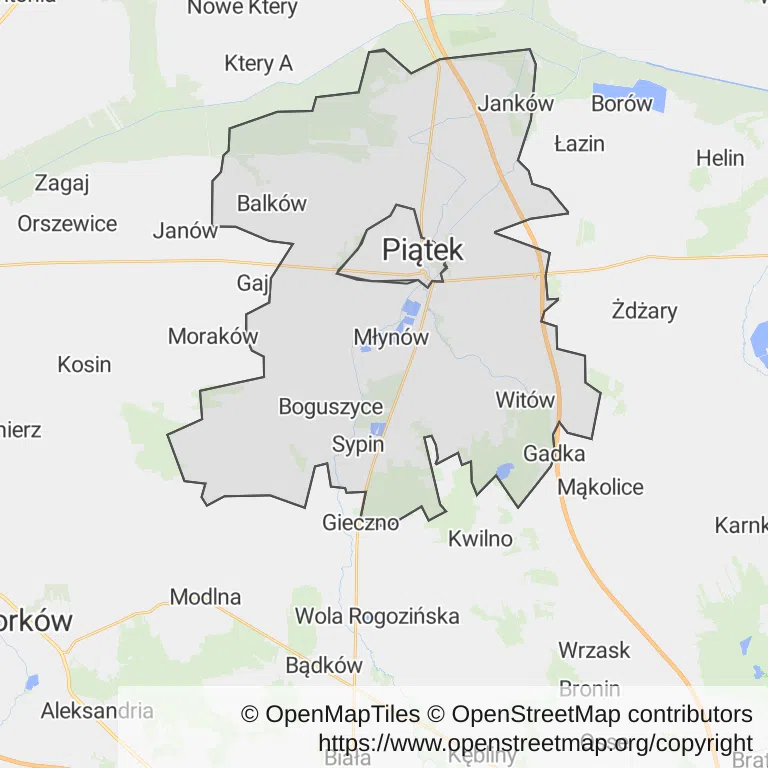 Mapa z zaznaczonym Piątkiem