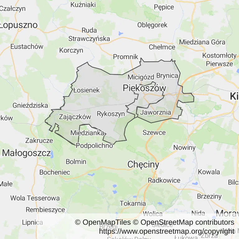 Mapa z zaznaczonym Piekoszowem