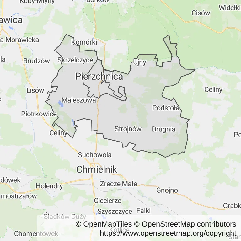 Mapa z zaznaczonym Pierzchnicy