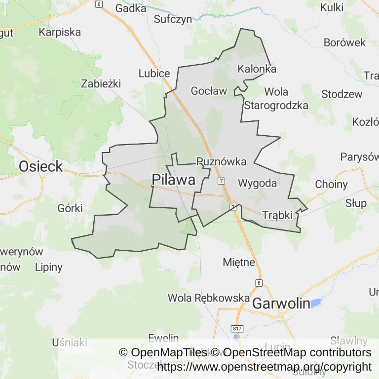 Mapa z zaznaczoną Pilawem
