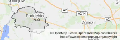 Mapa z zaznaczonymi Poddębicami