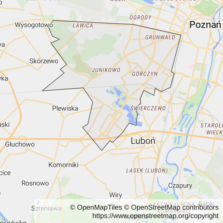 Mapa z zaznaczonym Grunwaldem w Poznaniu