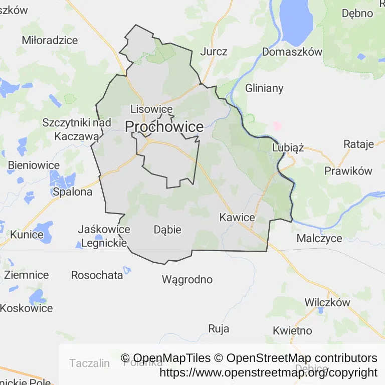 Mapa z zaznaczonymi Prochowicami