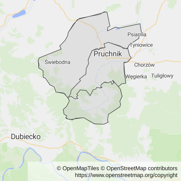 Mapa z zaznaczonym Pruchnikiem