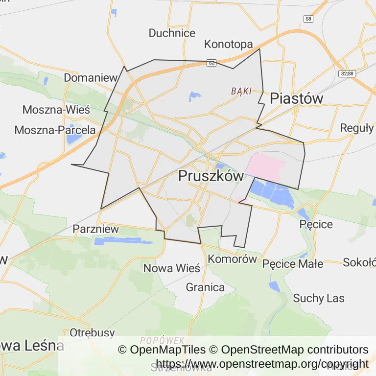 Mapa z zaznaczonym Pruszkowem
