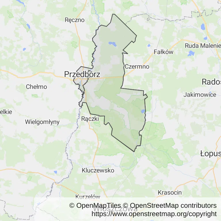 Mapa z zaznaczonym Przedborzem