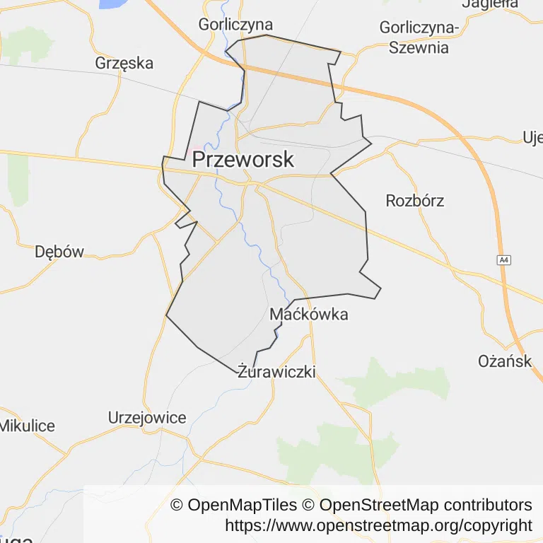 Mapa z zaznaczonym Przeworskiem