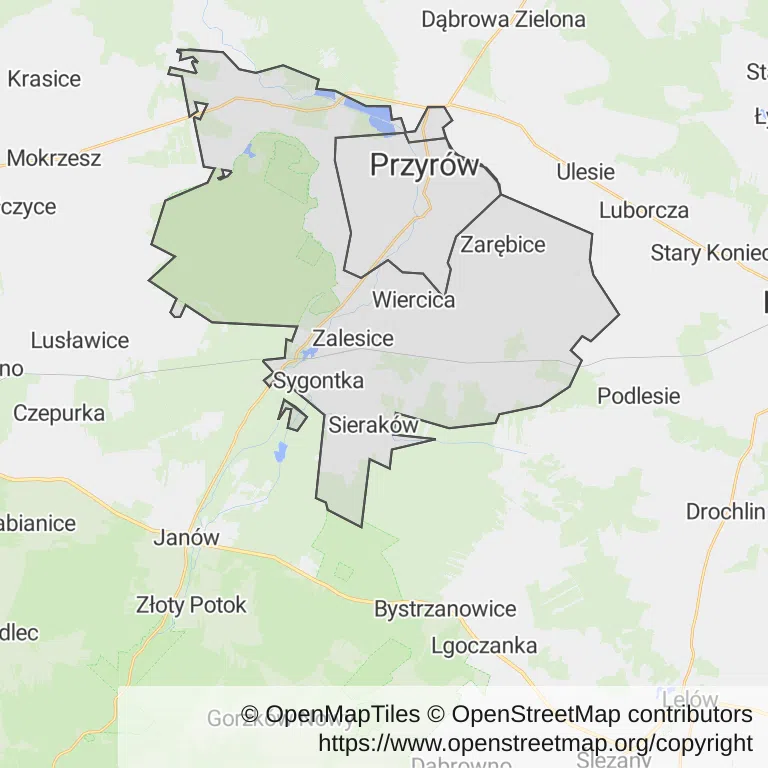 Mapa z zaznaczonym Przyrowem
