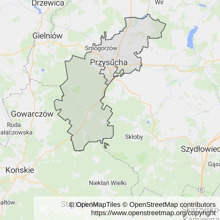 Mapa z zaznaczoną Przysusze