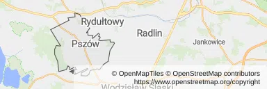 Mapa z zaznaczonym Pszowem