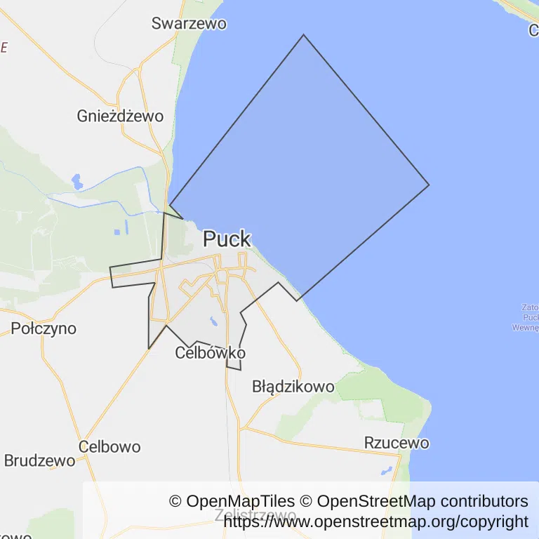 Mapa z zaznaczonym Puckiem