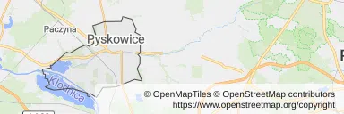 Mapa z zaznaczonymi Pyskowicami
