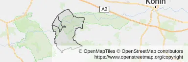 Mapa z zaznaczonym Pyzdrami
