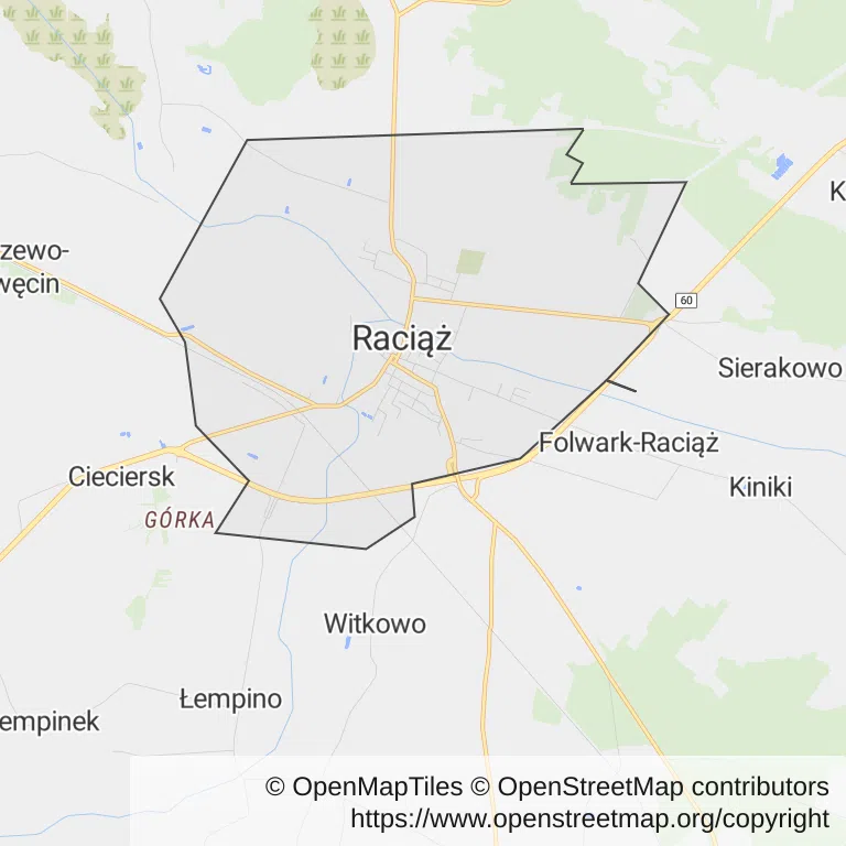 Mapa z zaznaczonym Raciążu