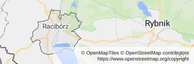 Mapa z zaznaczonym Raciborzem
