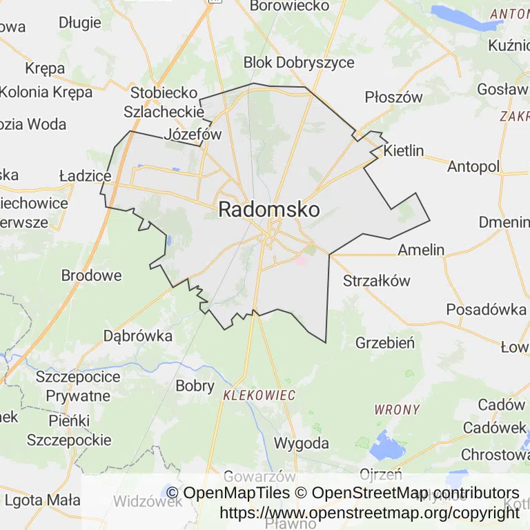 Mapa z zaznaczonym Radomskiem
