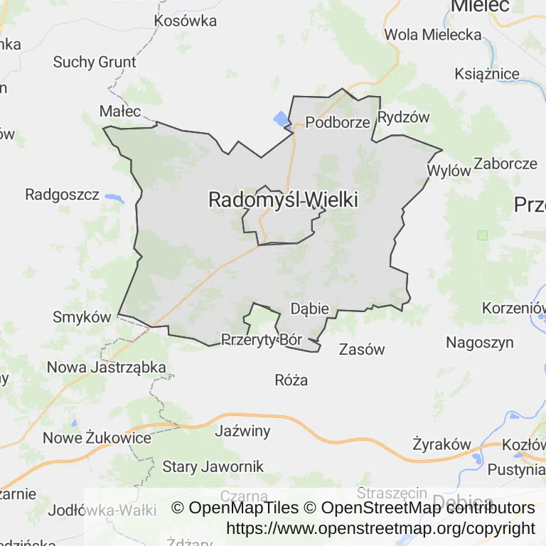 Mapa z zaznaczonym Radomyślu Wielkim