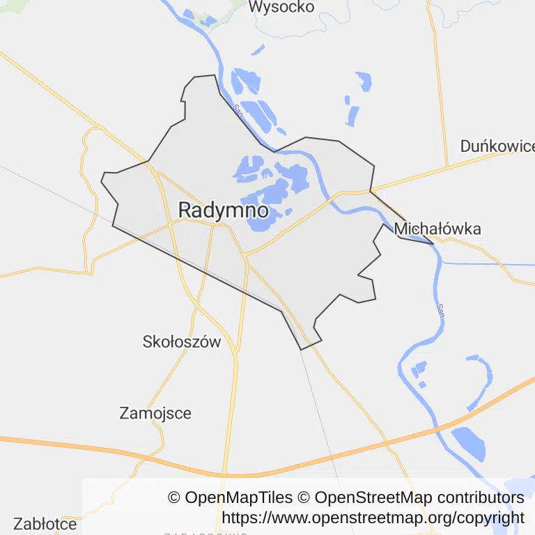 Mapa z zaznaczonym Radymnem